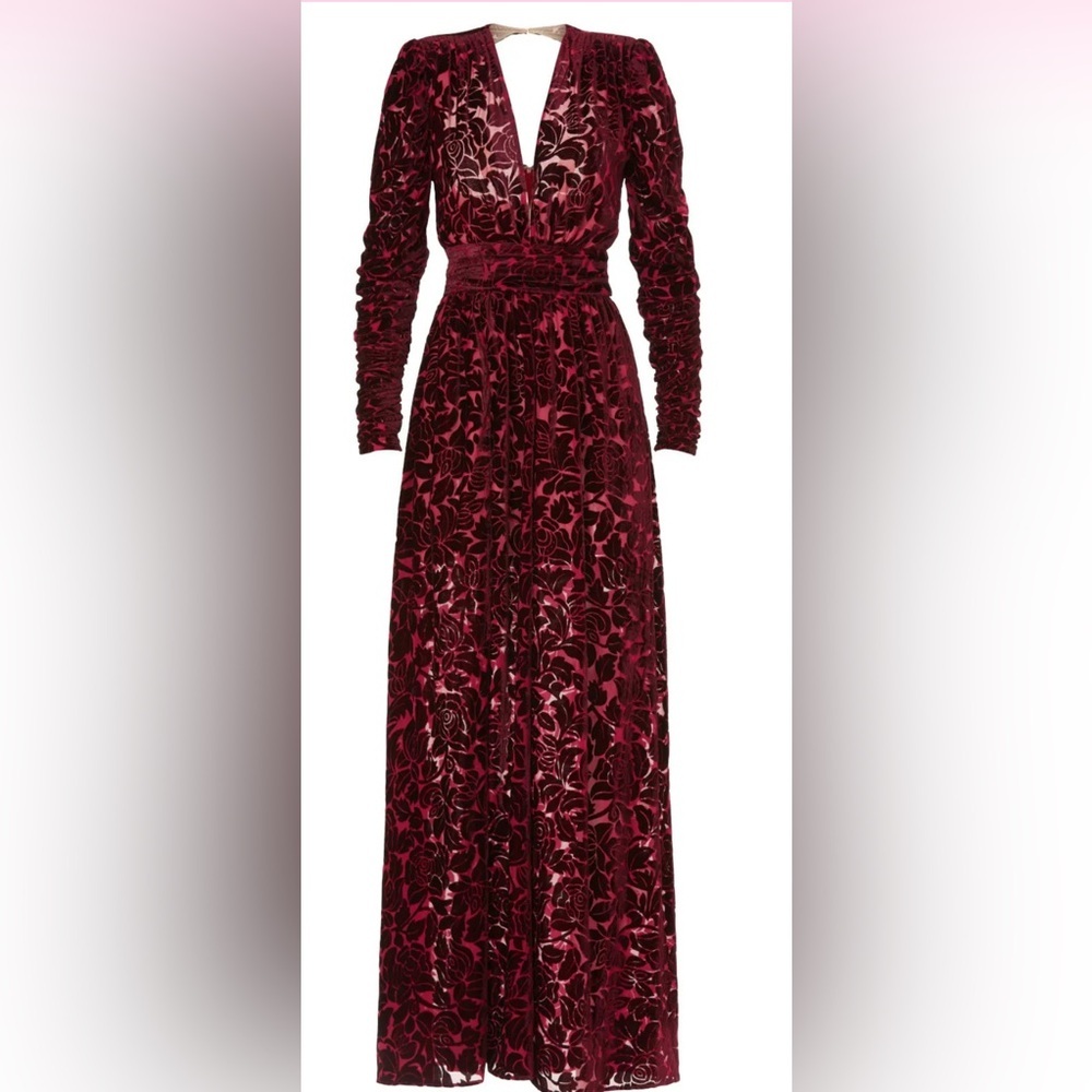 Elegant Red Velvet Floral Dress